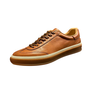 Chaussures décontractées en cuir véritable marron à talon bas, semelle épaisse, respirantes, confortables, unisexes, pour un usage quotidien - Product Image 1