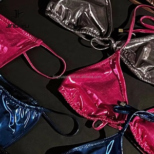 Fabricante de Trajes de Baño de Satén Personalizados OEM, Bikini Triangular con Tanga, Micro Bikini Brillante con Logotipo Personalizado, MOQ Bajo, Traje de Baño Metálico - Product Image 2