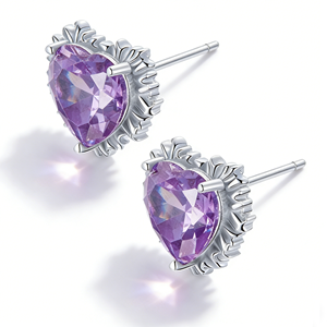 Pendientes de tuerca de amatista con corte de corazón, aleación chapada en plata, regalo de joyería romántica para mujer - Product Image 1