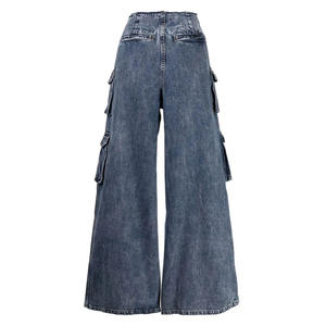 Personnalisé 2025 Nouveau Designer Jeans Taille Moyenne Denim Bleu Délavé Multi Poches Baggy Cargo Jeans pour Hommes Jambes Larges Cargo Bleu Jeans - Product Image 2
