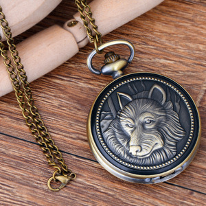 Vintage squisito lupo Display Full Hunter quarzo orologio da tasca in bronzo orologio pendente per regali orologio da tasca per ragazzo regalo di compleanno - Product Image 2