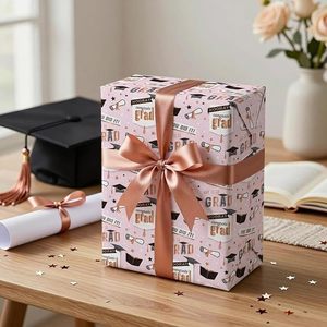 Pink Graduation-Themed Gift <b>Wrapping</b> <b>Paper</b> <b>Roll</b> With Caps Diplomas Text Design Digital Art <b>Paper</b> For Gift Packaging Student - Product Image 1