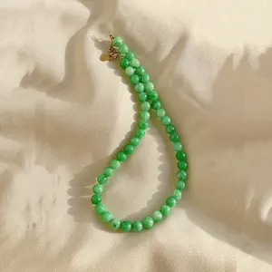 Handmade Apple Green Round Texture Beaded Stainless Steel Waterproof Clasp Necklace Women and Girls Jewelry