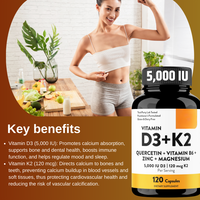 Vitamine D3 K2 120 Capsules avec B6, Zinc, Quercétine et Magnésium |   Soutient l'immunité, l'énergie, la santé des muscles et des os pour les hommes et les femmes