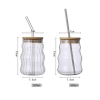 Tasse à café en verre grande capacité style antique, gobelet ondulé côtelé très vendu, tasse en verre à sublimation avec couvercle en bambou et paille