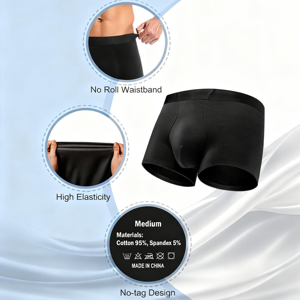 Reusable functional Cotton-Blend Boxer: waistband and side-seam construction