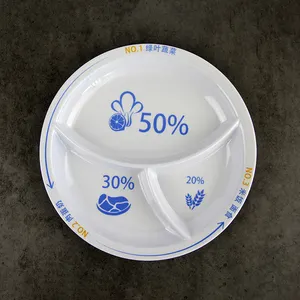 SEBEST vente en gros assiette de contrôle de Portion en plastique sain 10.2 pouces incassable mélamine blanche Nutrition assiettes divisées pour adultes