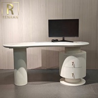Bureau d'ordinateur intégré en bois blanc de style moderne et luxueux italien pour la maison et le bureau, avec chaise RENRAN