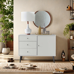 Buffet de cuisine antique en MDF avec 1 porte et 3 tiroirs, armoire de rangement gain de place, organisateur de buffet de cuisine pour <span class=keywords><strong>salle</strong></span> à <span class=keywords><strong>manger</strong></span> - Product Image 4