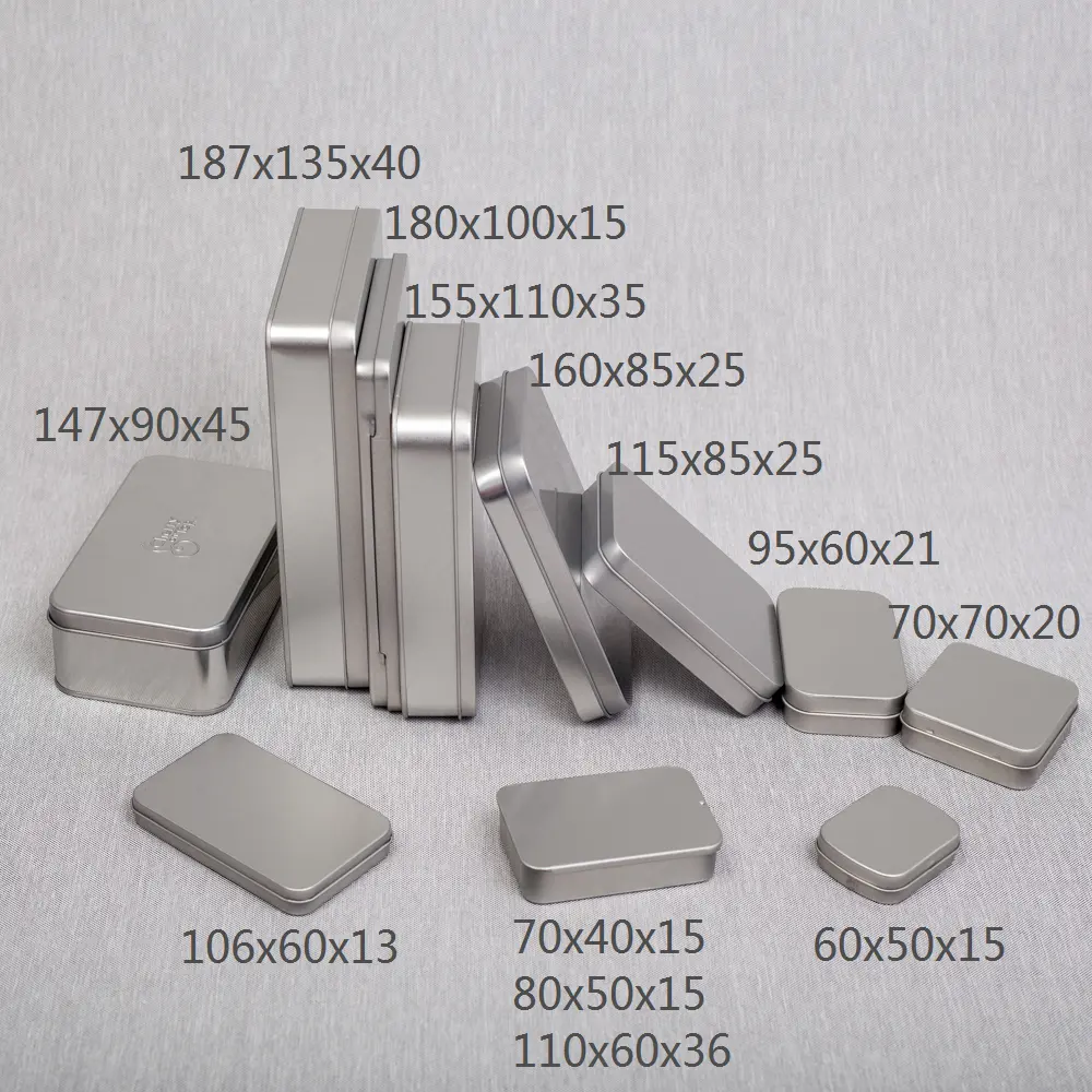 Produsen Kustom Ukuran dan Pencetakan Food Grade Aluminium Kecil Logam Engsel Kemasan Kotak Timah