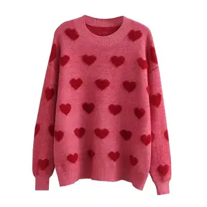 Осень-зима 2022, женская одежда, вязаный свитер с круглым вырезом, пуловер, женский свитер с длинным рукавом и изображением любящего сердца на заказ
