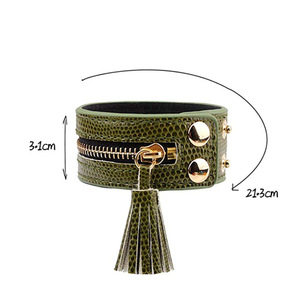 Trendy <b>leather</b> <b>bracelet</b> with zipper, perfect for couples, wide wristband, fashionable jewelry and gift, custom-made. - Product Image 3