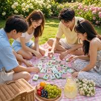 En gros, Jeu de Mahjong chinois en acrylique rose, Tuiles de Mahjong motif ballon à air chaud de carnaval et chat noir, Jeu familial de Mahjong