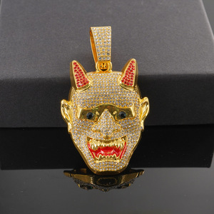 Colar com Pingente Máscara Hannya Cravejada em Liga de Zinco, Corrente de Corda, Dourado e Prateado, para Homens e Mulheres, Joia Facial de Demônio Estilo Hip Hop, Presente - Product Image 5
