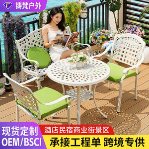 Outdoor Aluminum Garden Furniture Set <b>Round</b> <b>Table</b> With Bench And Chairs Traditional Style Durable For <b>Patio</b> Balcony Courtyard - Product Image 2