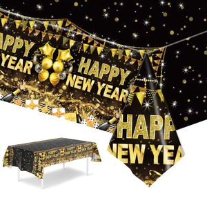 Nappe <span class=keywords><strong>de</strong></span> bonne année, décorations <span class=keywords><strong>de</strong></span> nappe <span class=keywords><strong>de</strong></span> fête en <span class=keywords><strong>or</strong></span> noir jetables, couverture <span class=keywords><strong>de</strong></span> <span class=keywords><strong>table</strong></span> en plastique rectangulaire décor à thème NYE - Product Image 5