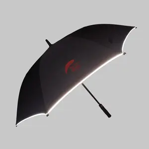 Großhandel regenschirm kaffee shop-Hohe qualität reflektierende streifen winddicht golf regenschirm mit angepasst logo druck