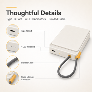 Banco de Energía Inalámbrico Magnético de 10000 mAh, <span class=keywords><strong>Cargador</strong></span> Portátil de <span class=keywords><strong>Carga</strong></span> Rápida de 22.5 W con Cable Tipo C Integrado - Product Image 6