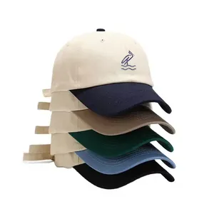 Topi katun santai logo bordir kustom polos premium kualitas tinggi topi ayah dua nada blok warna 5 panel santai