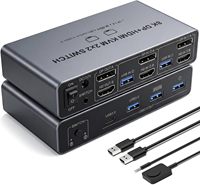 SYONG HDMI KVM Switch voor 2 monitoren, 2 desktopcomputers, 8K Dual Monitor, HDMI+DP 2IN 2 OUT USB 3.0 KVM Switcher