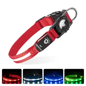 Custom Flashing LED Dog Collar IP X 7 Waterproof With Dog Night Safety Collar Air Tag Holder