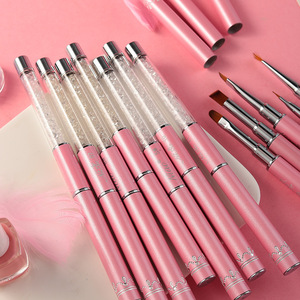 Pinceau à ongles en gel UV à poils plats en nylon pour la décoration florale linéaire avec couvercle, outil de manucure pour salon de beauté - Product Image 3