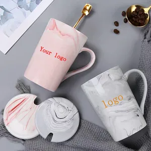Wholesale Custom Logo 3D Marble Grain Ceramic Coffee Mug With Lid For Water Tea Juice Mr. Mrs. Wedding Gift Box Packaging