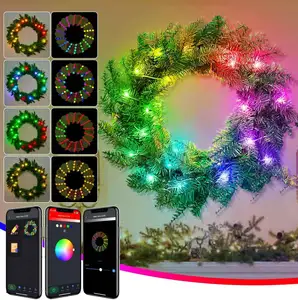 intelligenter vorangesteckter künstlicher Weihnachtskrans benutzerdefinierte Farbwechsel App-Steuerung mit Licht Weihnachtskrans