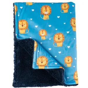 Cute Lion Printed Super Fleece Sherpa Warm Newborn Other Blankets For Baby Cozy Flannel Bed Plush Fleece Throw