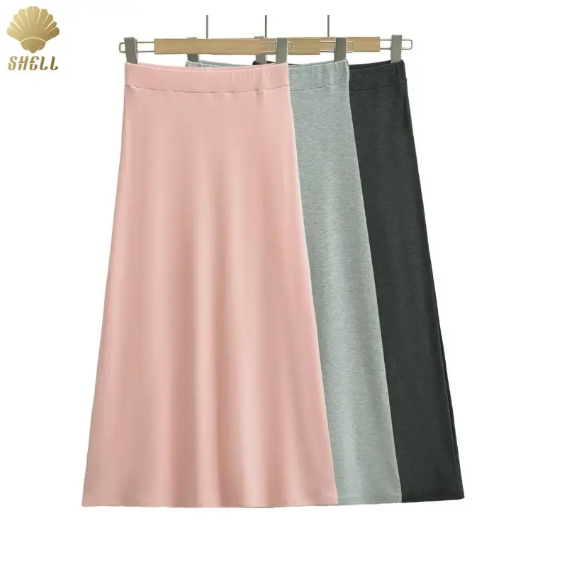 LULUXIXIYAYA Basic Solid Color Elegant Elastic High Waist A- Line Long Dress Tight Hip Sexy Skirt For Women