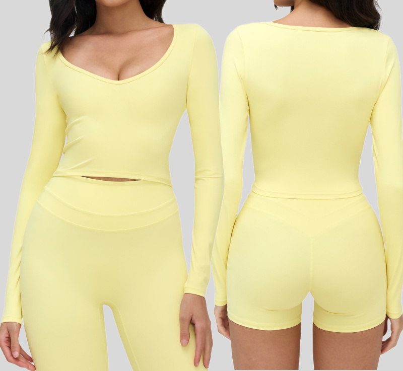 Breathable Lightweight Brushed Fabric V Neck Paneled Long Sleeve Print Yoga Sport Top for Women