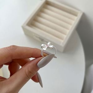 Dylam Cute Dainty Design S925 Silver Rhodium Plated Girls Women Fine Fashion Bow-knot Shape Pink 5A Cubic Zirconia <b>Open</b> <b>Rings</b> - Product Image 5