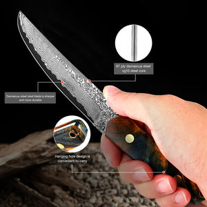 سكين صيد مصنوع يدوياً عالي الجودة من 67 طبقة من الفولاذ الدمشقي VG10، سكين شيف ياباني مستقيم للتقشير والتقطيع وأداة للمطبخ - Product Image 4