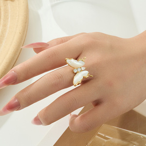 Butterfly Mother Of Pearl <b>Open</b> <b>Ring</b> With Zircon Inlay Adjustable Index Finger Band Jewelry Gift - Product Image 2