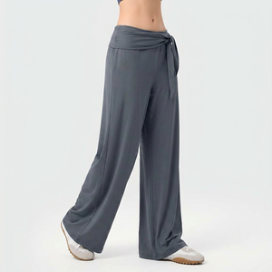 Pantalon de yoga pour femme, taille haute, coupe large, extensible, doux, ample, longueur intégrale, avec ceinture à nouer, pour le Pilates et l'entraînement sportif, vente en gros - Product Image 1