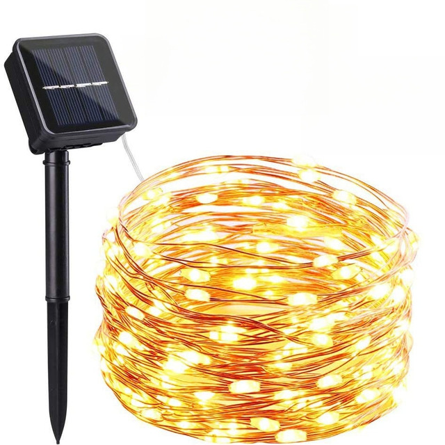 Wholesale LED Warm White Solar Copper Wire String Lights IP65 Waterproof 8 Modes Dimmable Outdoor Christmas Lights