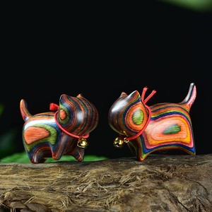Figurines de chat en bois YiTao, décorations miniatures d'animaux sculptées à la main pour le salon, ornements de bureau, cadeau - Product Image 3