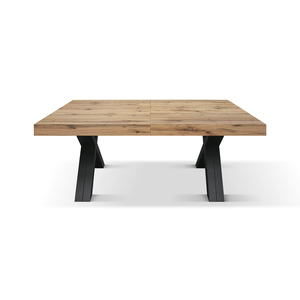 Table à manger extensible Roberta 180 à 480 cm, plateau en mélamine chêne rustique, pieds en X noirs, usage intérieur - Product Image 4