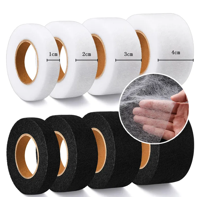 Hot Sale 1cm 1.2cm 1.5cm 2cm 3cm Iron-on Hemming Tapes Fusible Bonding Garment Accessories Black/White hemming web tape