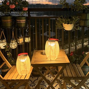 North Coffee Outdoor Handmade Rattan LED Camping <b>Lamp</b> Portable Garden Table Lantern - Product Image 3