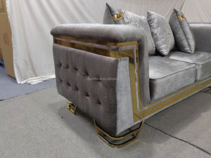 Canapés de <span class=keywords><strong>salon</strong></span> de luxe Winforce Modern Designs Furniture, en velours <span class=keywords><strong>gris</strong></span> élégant, <span class=keywords><strong>avec</strong></span> décoration en acier inoxydable, pour hôtel, 1, 2 ou 3 places. - Product Image 2