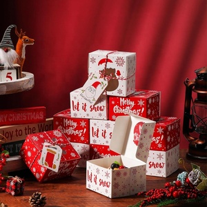 Pie Donut Cookie Panadería Cajas de embalaje de alimentos Caja de regalo de cupcakes de dulces reciclable personalizada con ventana Patrón elegante Navidad Rojo - Product Image 2