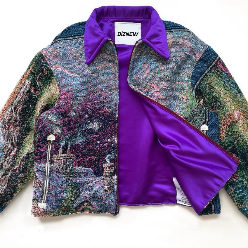 DiZNEW Custom-branded Men's Jackets Landscape Carpet Jacquard Fabric Shiny Soft Purple Lining Jacket Faction Jackets