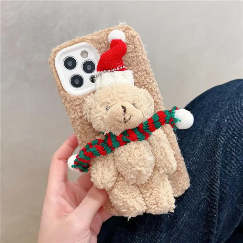 Voor Iphone Case Cover, Schattige 3d Pluche Cartoon Telefoonhoes Voor Xiaomi Rugtas Op Maat Gemaakt Kerstcadeau