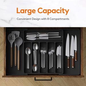 Organisateur de tiroir de cuisine multifonctionnel en plastique PP réglable, gain de place, support extensible pour couverts et argenterie - Product Image 5