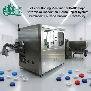 Machine de codage laser UV pour bouchons de bouteilles avec inspection visuelle et système d'éjection automatique, marquage permanent du code QR pour la traçabilité - Product Image 1