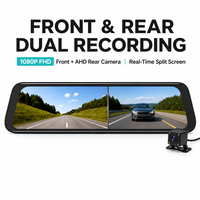 Caméra de tableau de bord avec écran tactile IPS 9,66 pouces, enregistrement en time-lapse, objectif miroir, enregistrement audio, WiFi, caméra de rétroviseur, dashcam pour voiture DVR