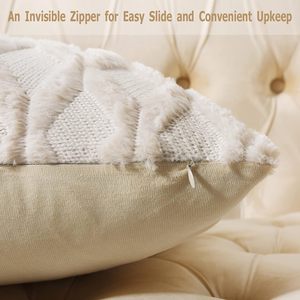Modern Woven Velvet Couch Pillow Soft Beige Geometric <strong>Pattern</strong> Decorative <strong>Cushion</strong> with Memory Foam Farmhouse Style Pillow Case - Product Image 6