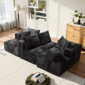 Divano Letto Modulare a U in Corduroy Moderno, Design Senza Montaggio, Imbottitura in Schiuma Resistente, Grigio - Product Image 3