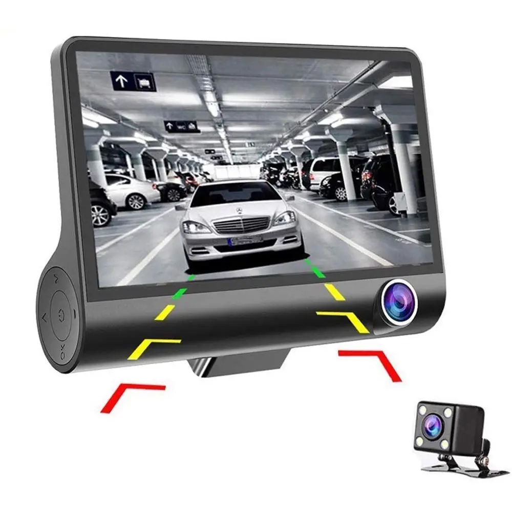 Dash Cam 1080P, 4'' LCD 3 Lens Car DVR Dashboard Camera Recorder + Rearview Car Video Camcorder with G-Sensor, Loop Record CR21